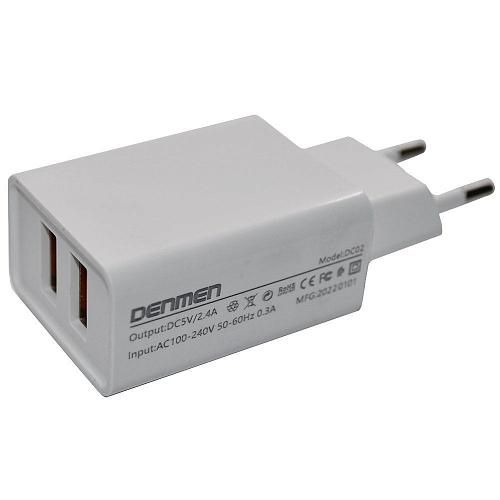 СЗУ USB 2,1А (2USB) DENMEN DC02 белый
