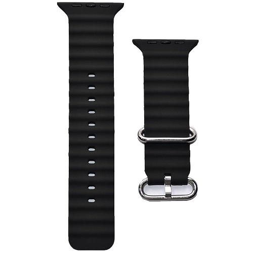 Ремешок совместим с Apple Watch (42/44/45/49 мм) силикон ребристый черный 