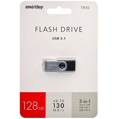 128GB USB 3.0/3.1 Flash Drive SmartBuy TRIO USB Type-A/Type-C/micro USB (SB128GBTRIO)