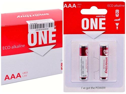 Батарейка AAA LR03 алкалиновая SmartBuy One (коробка 24шт/по 2шт в блистере) 