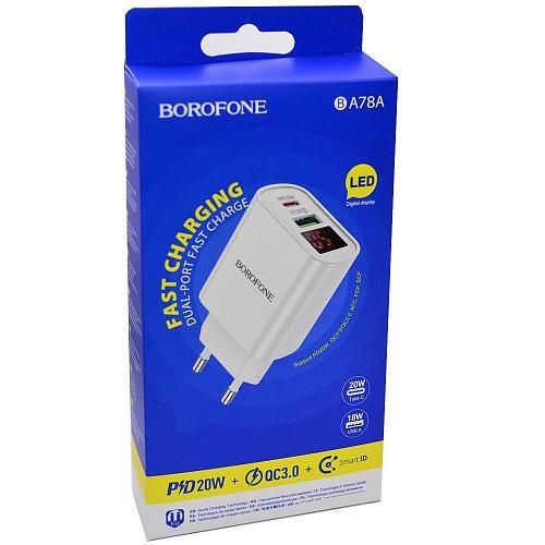 СЗУ USB-C 3,0A (USB, TYPE-C, QC 3.0, PD, 20W) BOROFONE BA78A белый