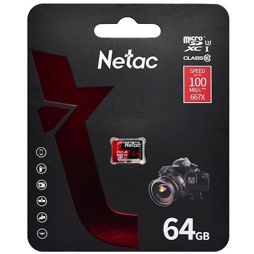 64GB NETAC P500 Extreme Pro MicroSD UHS-I A1 V30 class 10 без адаптера
