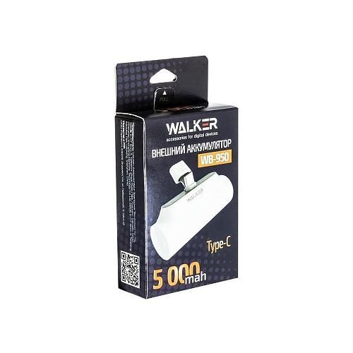 Аккумулятор внешний 5000mA WALKER WB-950 Mini (USB выход 2,1A, TYPE-C) белый