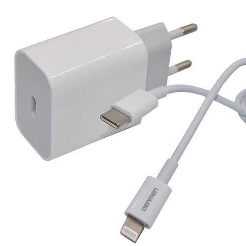СЗУ+кабель (lightning) [USB-C(1), 3.6A, 20W, QC 3.0/PD] DENMEN DC06L бел. /повр. уп./