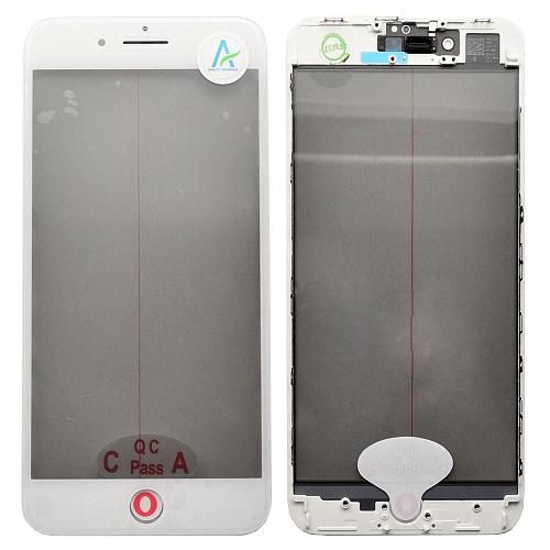 Стекло совместим с iPhone 8 Plus + OCA + поляризатор + рамка белый (олеофобное покрытие) orig Factory