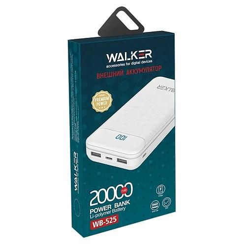 Аккумулятор внешний 20000mA WALKER WB-525 (2USB выхода 2,1A/Вход MicroUSB, Вход Type-C) белый
