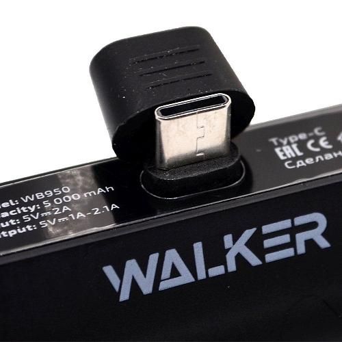 Аккумулятор внешний 5000mA WALKER WB-950 Mini (USB выход 2,1A, TYPE-C) черный