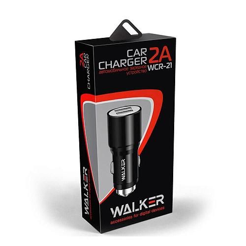 АЗУ micro USB 2,4A (2USB, провод разъемный) WALKER WCR-21 серебро 