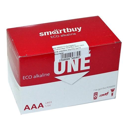 Батарейка AAA LR03 алкалиновая SmartBuy One (коробка 24шт/по 2шт в блистере) 