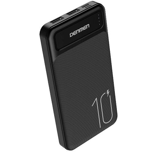 Аккумулятор внешний 10000mA DENMEN DP09 (2 USB выхода 2,1A) черный