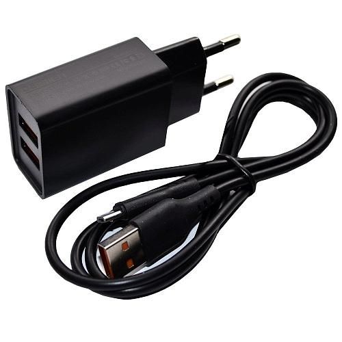 СЗУ+кабель (microUSB) [USB(2), 2.1A, 10W] DENMEN DC02V черн.