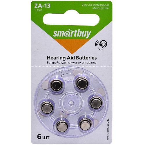 Батарейка A13 для слуховых аппаратов SmartBuy (блистер/6шт)