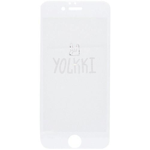 Защитное стекло совместим с iPhone 6/6S YOLKKI Progress 2,5D с рамкой белое /ЁЛКИ/тех.пак.