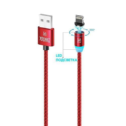Кабель USB - Lightning 8-pin YOLKKI Magnetic 01 красный (1м) /max 2A/