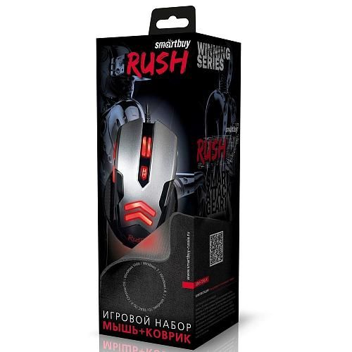 Набор проводной игровой SMARTBUY Rush 729G-K (мышь + коврик) черно-серый