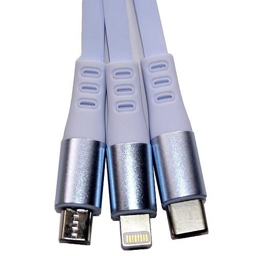 Кабель USB универсальный REMAX Lion RC-C033 Lightning 8-pin + micro USB + TYPE-C голубой (1м) 15W