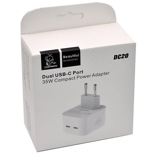 СЗУ USB-C 3,0A (2TYPE-C, PD, 35W) DENMEN DC20 белый