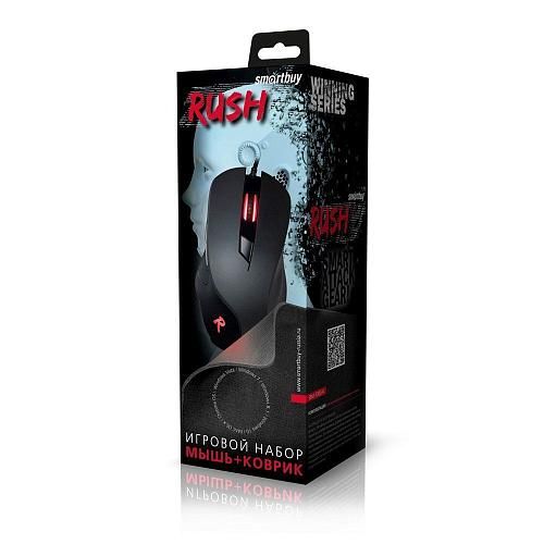 Набор проводной игровой SMARTBUY Rush 730G-K (мышь + коврик) черный + подсветка