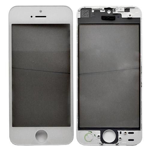 Стекло совместим с iPhone 5S + OCA + поляризатор + рамка белый (олеофобное покрытие) orig Factory