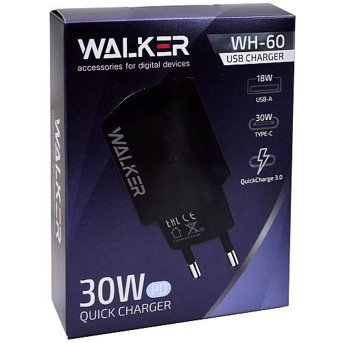СЗУ USB-С 3,0А (USB, TYPE-C, QC 3.0, PD, 30W) WALKER WH-60 черный
