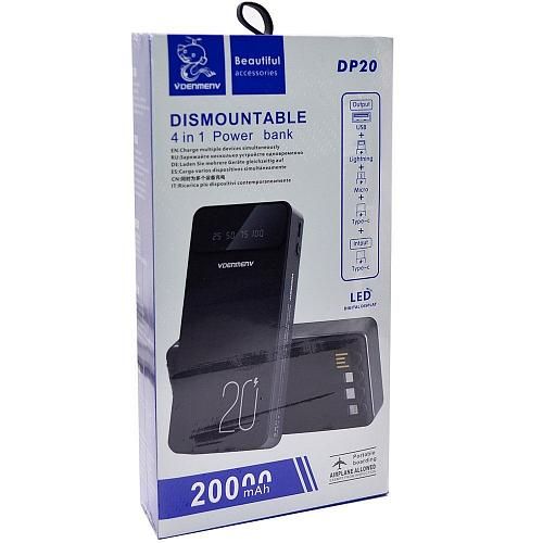 Аккумулятор внешний 20000mA DENMEN DP20 (USB 2.1A/ Micro USB, Type-C, Lightning) черный