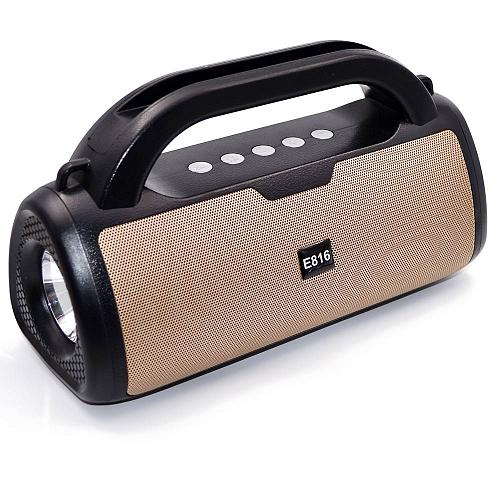 Колонка портативная Sport Music E816 (BLUETOOTH, USB, Micro SD, 3,5, FM) золото + фонарик