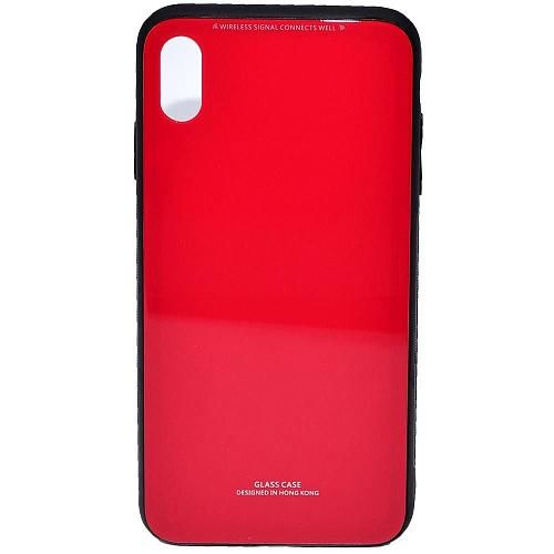 Чехол - накладка совместим с iPhone Xs Max "Glass" стекло + силикон красный