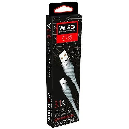 Кабель USB - micro USB WALKER C735 серый (1м) /3,1А/