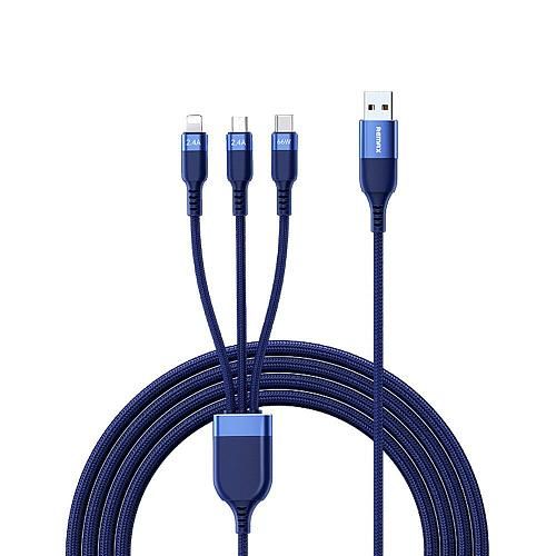 Кабель USB универсальный REMAX Kings RC-C068 Lightning 8-pin + micro USB + TYPE-C синий (1м) /6A/