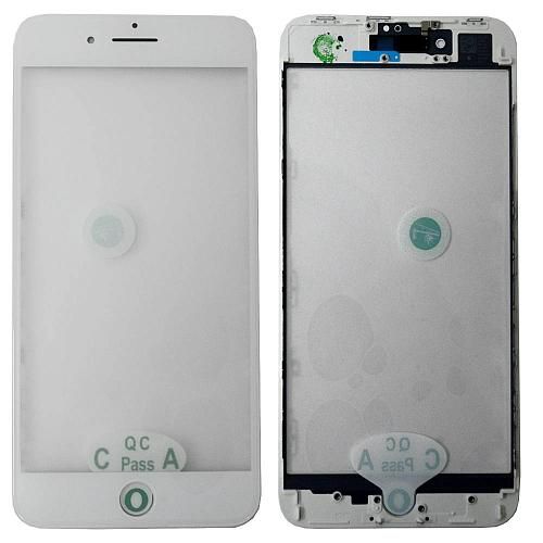 Стекло совместим с iPhone 8 Plus + OCA + рамка белый (олеофобное покрытие) orig Factory
