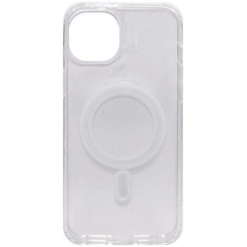 Чехол - накладка совместим с iPhone 15 Plus "Magsafe" cиликон+пластик прозрачный/повреждена упаковка/