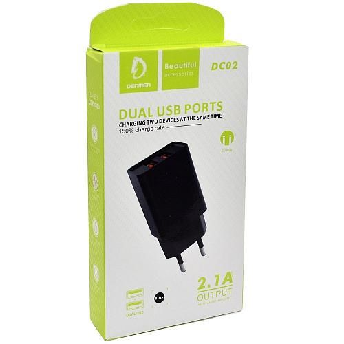 СЗУ USB 2,1А (2USB) DENMEN DC02 черный