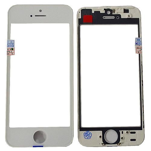 Стекло совместим с iPhone 5S + OCA + рамка белый (олеофобное покрытие) 
