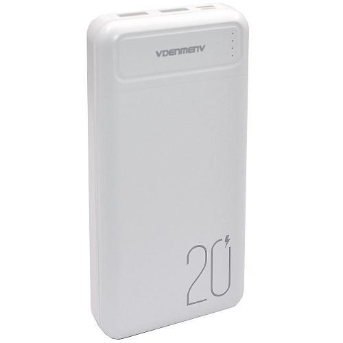 Аккумулятор внешний 20000mA DENMEN DP10 (2 USB выхода 2,1A) белый