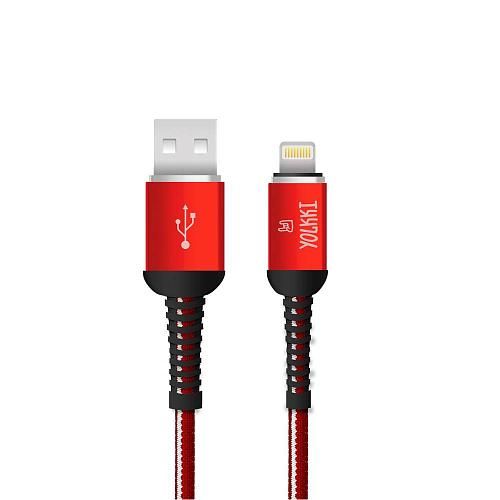 Кабель USB - Lightning 8-pin YOLKKI Pro 02 красный (1м) /max 2,1A/