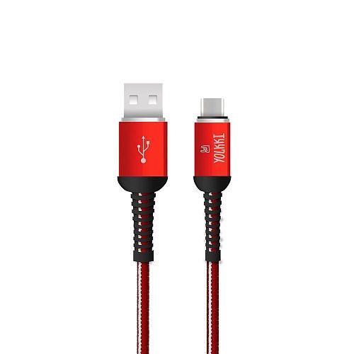 Кабель USB - TYPE-C YOLKKI Pro 02 красный (1м) /max 2,1A/