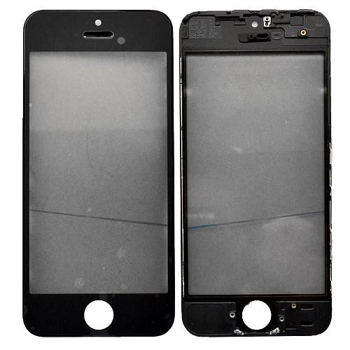Стекло совместим с iPhone 5S + OCA + поляризатор + рамка черный (олеофобное покрытие) orig Factory