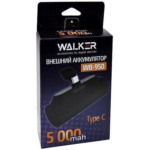 Аккумулятор внешний 5000mA WALKER WB-950 Mini (USB выход 2,1A, TYPE-C) черный