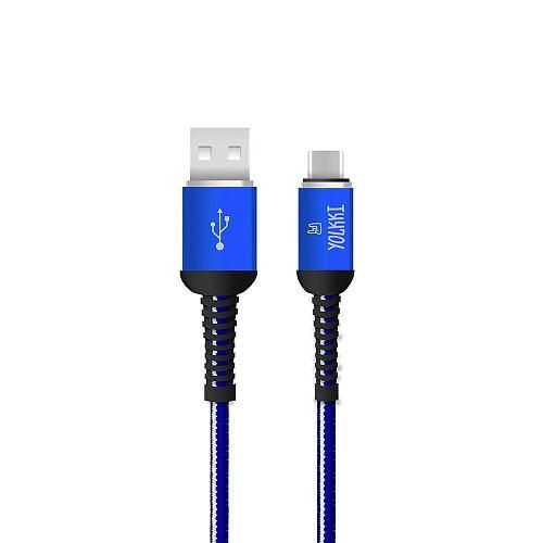 Кабель USB - TYPE-C YOLKKI Pro 02 синий (1м) /max 2,1A/