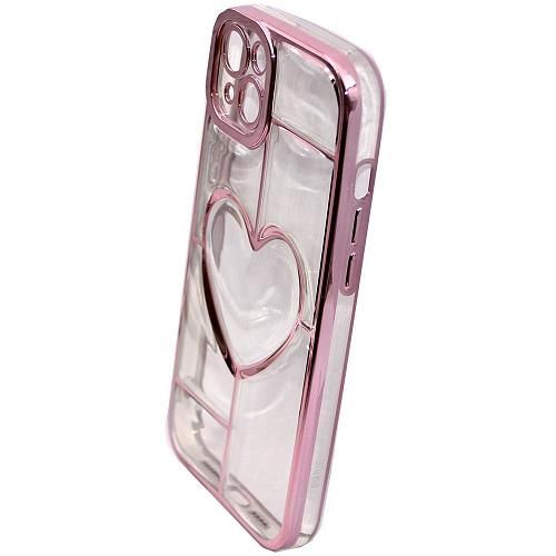 Чехол - накладка совместим с iPhone 14 Plus "Heart" силикон розовое золото