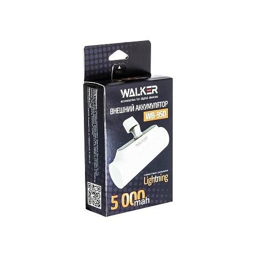 Аккумулятор внешний 5000mA WALKER WB-950 Mini (USB выход 2,1A, Lightning) белый
