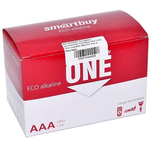Батарейка AAA LR03 алкалиновая SmartBuy One (коробка 48шт/по 4шт в блистере) 
