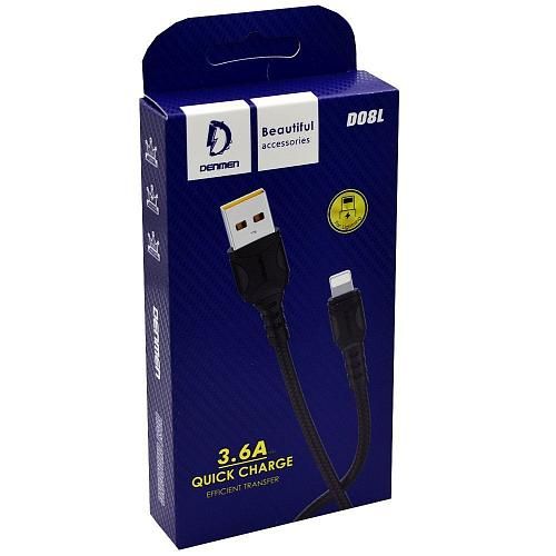 Кабель USB - Lightning 8-pin DENMEN D08L QC 3.6A черный (1м)