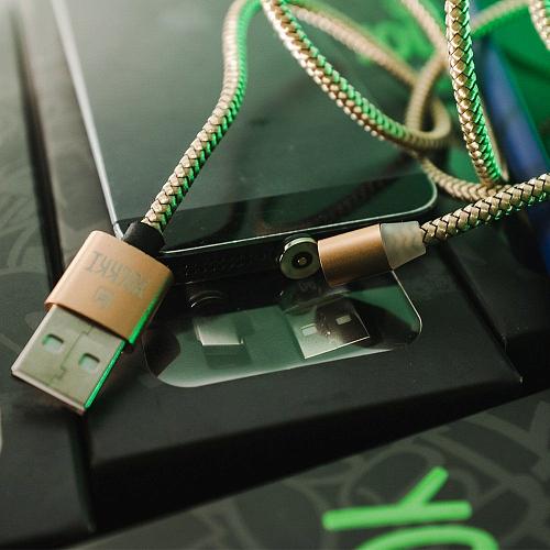 Кабель USB - Lightning 8-pin YOLKKI Magnetic 01 золото (1м) /max 2A/