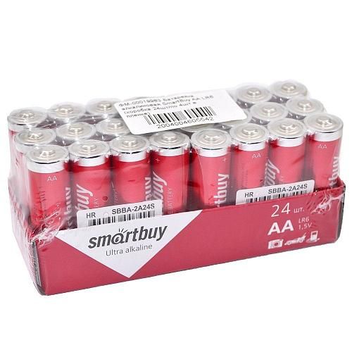 Батарейка AA LR6 алкалиновая SmartBuy (коробка 24шт/по 4шт в пленке)