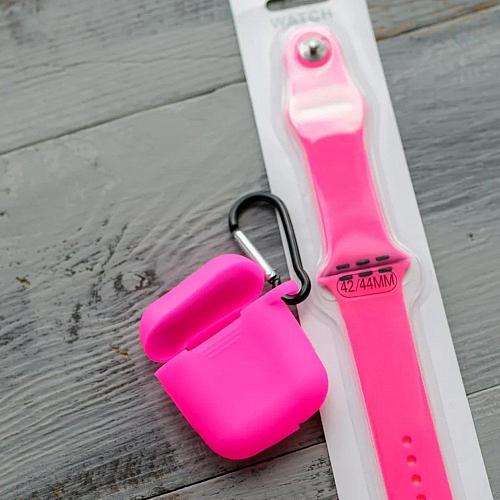 Ремешок совместим с Apple Watch (42/44/45/49 мм) силикон ML ярко-розовый