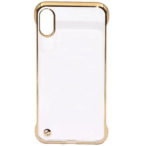 Чехол - накладка совместим с iPhone Xs Max пластик прозрачный + ободок золото