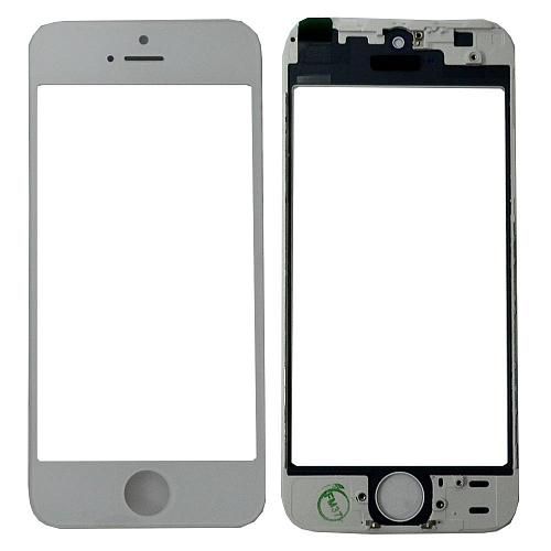 Стекло совместим с iPhone 5S + OCA + рамка белый (олеофобное покрытие) orig Factory