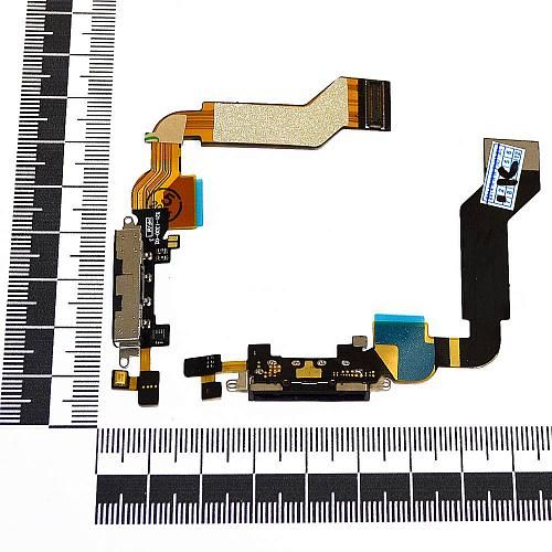 Шлейф совместим с iPhone 4S + разъем зарядки черный orig Factory