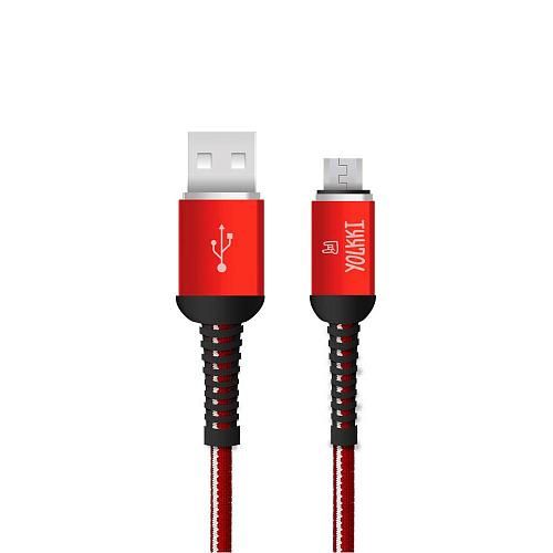 Кабель USB - micro USB YOLKKI Pro 02 красный (1м) /max 2,1A/